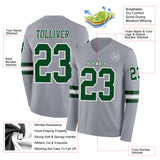 Custom Gray Green-White Long Sleeve Authentic Football Jersey