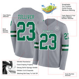 Custom Gray Kelly Green-White Long Sleeve Authentic Football Jersey