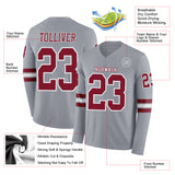 Custom Gray Crimson-White Long Sleeve Authentic Football Jersey