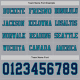 Custom Gray Navy-Teal Long Sleeve Authentic Football Jersey