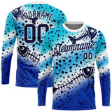 Custom Lakes Blue Navy Thunder Blue-White Fishing Fish Bone Gradient Long Sleeve Performance T-Shirt