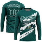 Custom Midnight Green-White Fishing Bass Fish Long Sleeve Performance T-Shirt