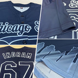 Custom Navy Light Blue 3D Chicago City Edition Fade Fasion Authentic Baseball Jersey