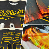 Custom Black Gold 3D Pattern Design Flame Bowling Authentic Baseball Jersey