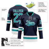 Custom Navy Teal-White Hockey Lace Neck Jersey