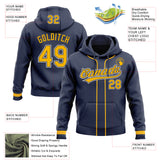 Custom Stitched Navy Gold-White Baseball Pullover Sweatshirt Hoodie