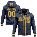 Custom Stitched Navy Gold-White Baseball Pullover Sweatshirt Hoodie
