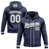 Custom Stitched Navy White-Gray Baseball Pullover Sweatshirt Hoodie