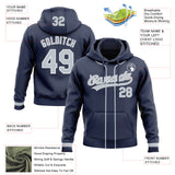 Custom Stitched Navy Silver-White Baseball Pullover Sweatshirt Hoodie