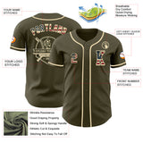 Custom Olive Vintage USA Flag-Cream Authentic Salute To Service Baseball Jersey