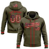 Custom Stitched Olive Vintage USA Flag-Red Baseball Pullover Sweatshirt Hoodie