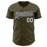 Custom Olive Black-White Authentic Baseball Jersey