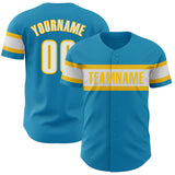 Custom Panther Blue White-Yellow Authentic Baseball Jersey