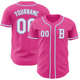 Custom Pink White-Light Blue Authentic Baseball Jersey