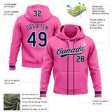 Custom Stitched Pink Navy-White Baseball Pullover Sweatshirt Hoodie