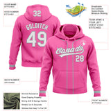 Custom Stitched Pink White-Gray Baseball Pullover Sweatshirt Hoodie