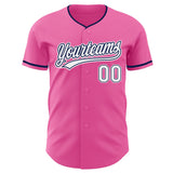 Custom Pink White-Navy Authentic Baseball Jersey