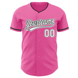 Custom Pink White-Black Authentic Baseball Jersey
