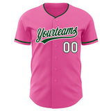 Custom Pink Green-White Authentic Baseball Jersey
