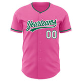 Custom Pink Kelly Green-White Authentic Baseball Jersey