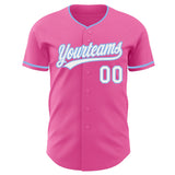 Custom Pink White-Light Blue Authentic Baseball Jersey