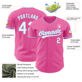 Custom Pink White-Light Blue Authentic Baseball Jersey