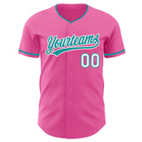 Custom Pink Teal-White Authentic Baseball Jersey