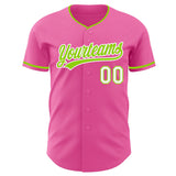 Custom Pink Neon Green Black-White Authentic Baseball Jersey