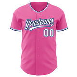Custom Pink White Navy-Light Blue Authentic Baseball Jersey