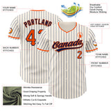 Custom Cream Navy Pinstripe Orange-Navy Authentic Baseball Jersey