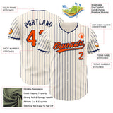 Custom Cream Navy Pinstripe Orange-Navy Authentic Baseball Jersey