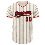 Custom Cream Black Pinstripe Black-Red Authentic Baseball Jersey