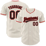 Custom Cream Black Pinstripe Black-Red Authentic Baseball Jersey