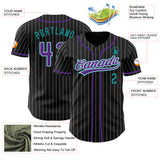 Custom Black White Pinstripe Purple Teal-White Authentic Baseball Jersey