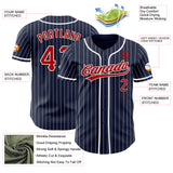 Custom Navy White Pinstripe Red-White Authentic Baseball Jersey