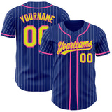 Custom Royal White Pinstripe Neon Yellow-Pink Authentic Baseball Jersey