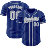 Custom Royal White Pinstripe Gray-White Authentic Baseball Jersey
