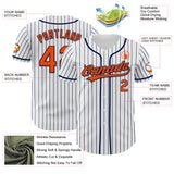 Custom White Navy Pinstripe Orange-Navy Authentic Baseball Jersey