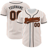 Custom White Orange Pinstripe Black-Orange Authentic Baseball Jersey