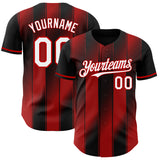 Custom Black White-Red Gradient Classic Vertical Stripe Authentic Baseball Jersey
