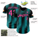 Custom Black Pink-Teal Gradient Classic Vertical Stripe Authentic Baseball Jersey