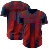Custom Navy-Red Gradient Classic Vertical Stripe Authentic Baseball Jersey