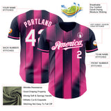 Custom Navy White-Pink Gradient Classic Vertical Stripe Authentic Baseball Jersey