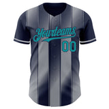 Custom Navy Teal-Gray Gradient Classic Vertical Stripe Authentic Baseball Jersey