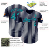 Custom Navy Teal-Gray Gradient Classic Vertical Stripe Authentic Baseball Jersey