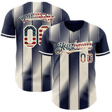 Custom Navy Vintage USA Flag Cream-Cream Gradient Classic Vertical Stripe Authentic Baseball Jersey