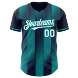 Custom Navy White-Teal Gradient Classic Vertical Stripe Authentic Baseball Jersey