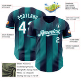 Custom Navy White-Teal Gradient Classic Vertical Stripe Authentic Baseball Jersey