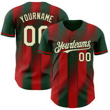 Custom Green Cream-Red Gradient Classic Vertical Stripe Authentic Baseball Jersey