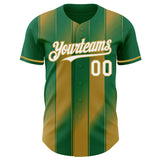 Custom Kelly Green White-Old Gold Gradient Classic Vertical Stripe Authentic Baseball Jersey